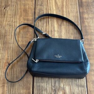 Kate Spade Leila Leather flap Bag Black Gold crossbody